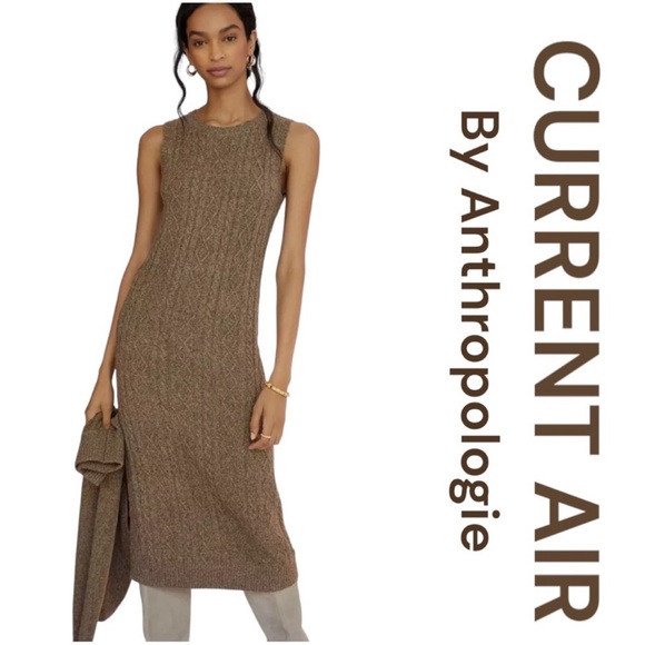 Anthropologie Dresses & Skirts - Anthropologie Current Air Cable Knit Sweater Midi Maxi Dress New Brown Size XL